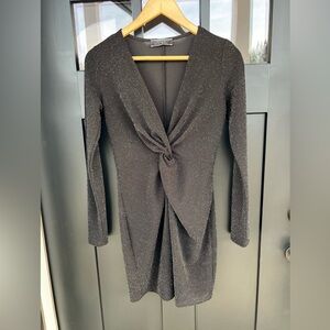 Women's Black Glitter Long Sleeve Cocktail Party Bodycon Mini Dress Small